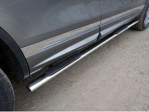 Пороги труба овальная с накладками 75х42 мм для Volkswagen Touareg R-Line № VWTOUARRL14-04